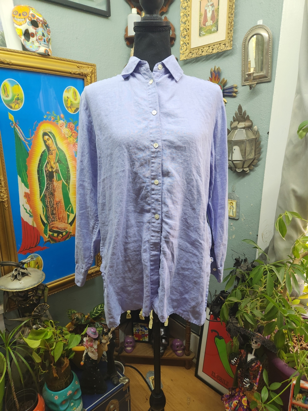 Valerie Stevens Light Blue Button-Down Shirt 100% Linen
